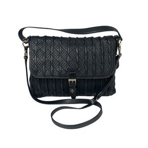 Cole Haan Quilted Leather Bag Purse Handbag Flap Top Crossbody Shoulder Black